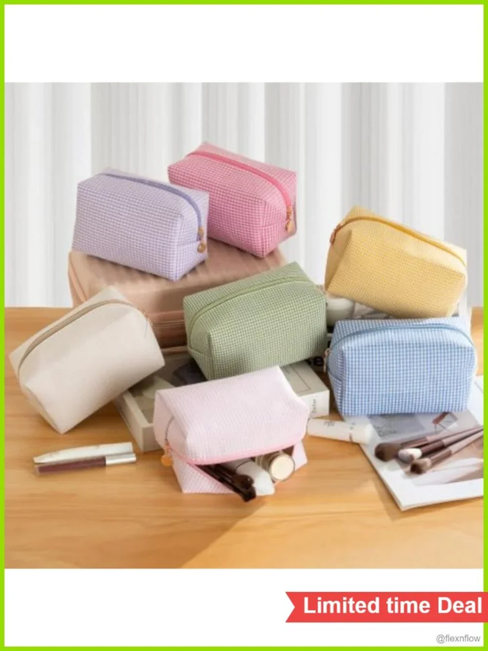 12PC Seersucker Makeup Bag Set Travel Cosmetic Toiletry Organizer Pouch